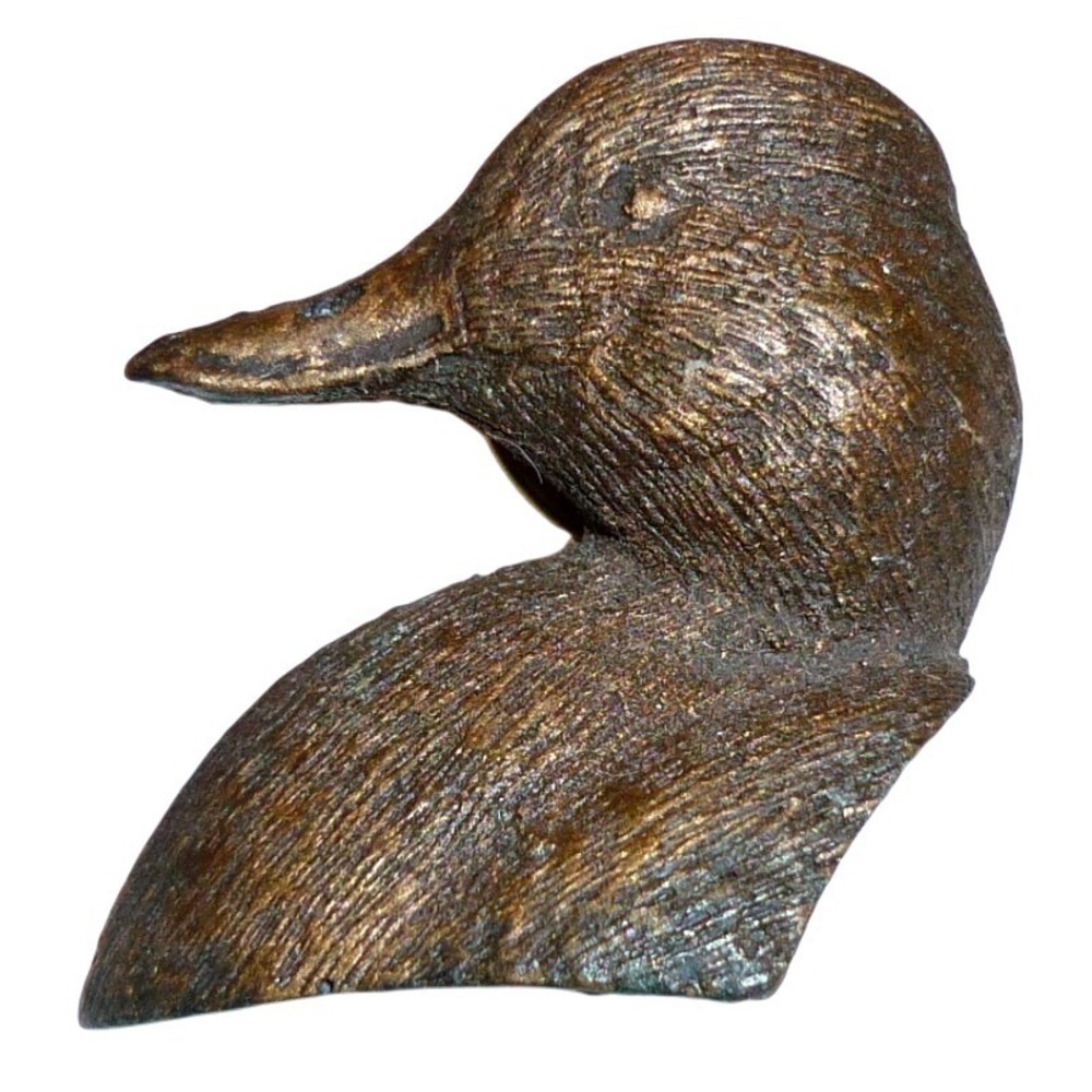 Vintage Fredi Signed Carved Wood Duck Head Lapel Pin Mallard Decoy Hat Tack